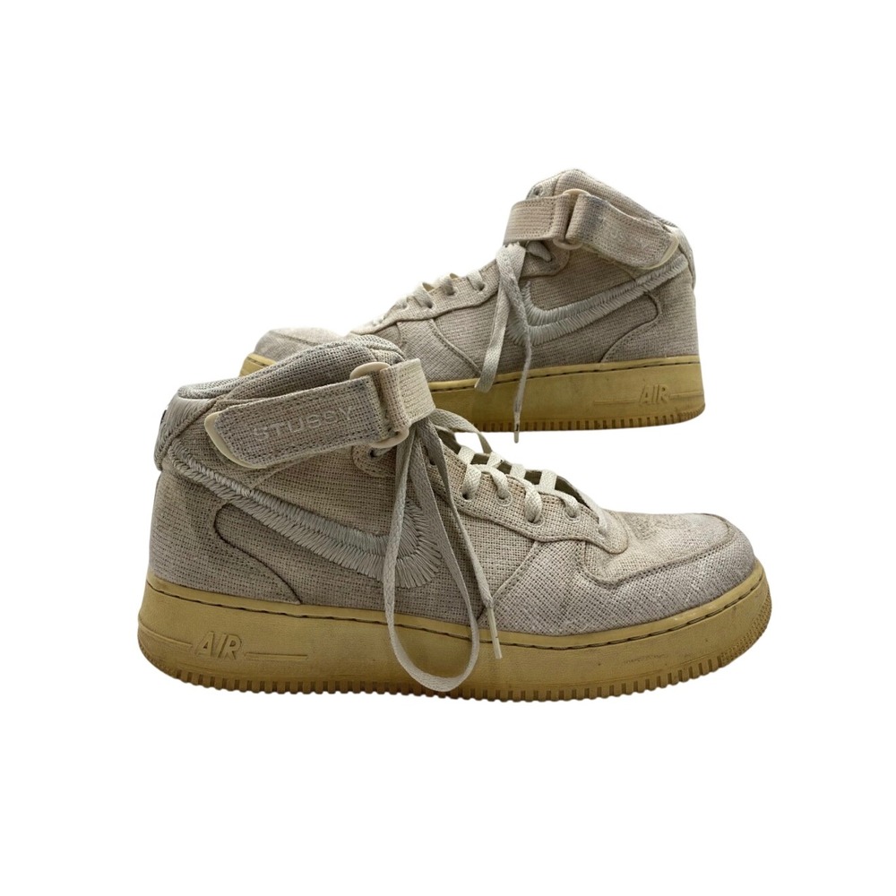 Nike Stussy Air Force 1 Mid Mens 12 Fossil Hemp Good DJ7841-200 Collab Sneaker